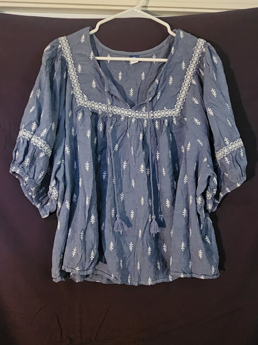 Boho Embroidered Blue Peasant Blouse